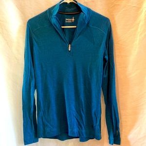 Smartwool blue long sleeve quarter zip shirt, women’s large